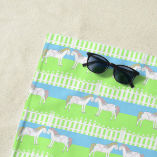 Beautiful White Wedding Horses Patterned Beach Towel
