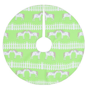 Beautiful White Wedding Horses Patterned Brushed Polyester Tree Skirt