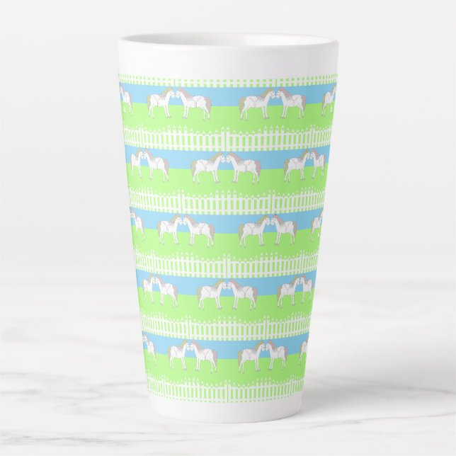 Beautiful White Wedding Horses Patterned Latte Mug (Front)