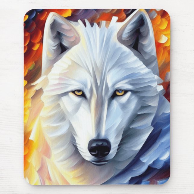 Beautiful White Wolf Painting  Mouse Pad (Front)