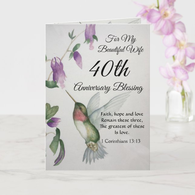 Beautiful Wife 40th Anniversary Blessing Card (Orchid)
