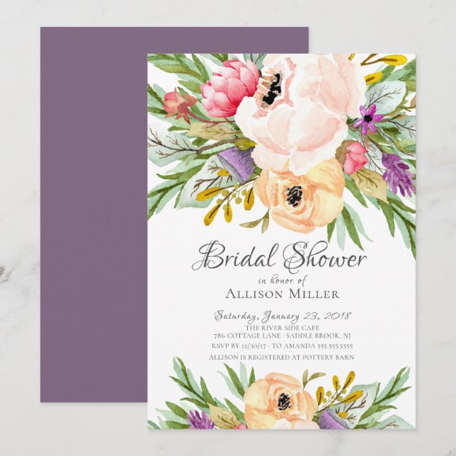 Beautiful Wild Flower Bridal Shower Invitation (Front/Back)