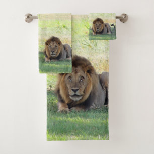 Beautiful Wild Lions on the Jungle Bath Towel Set