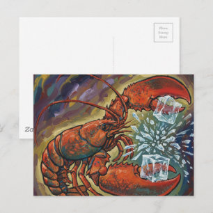 Beautiful Wild Maine Lobster Breaking Ice Cubes Postcard