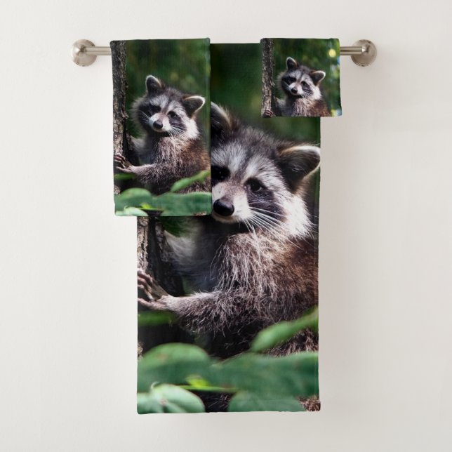 Beautiful Wild Raccoon on the Forest Bath Towel Set (Insitu)