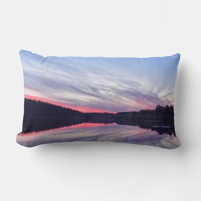 Beautiful Wilderness Sunset over Lake Photo Lumbar Pillow (Front)
