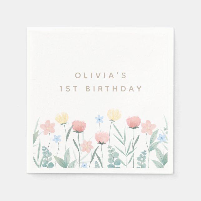 Beautiful Wildflower Bouquet Birthday Napkin (Front)