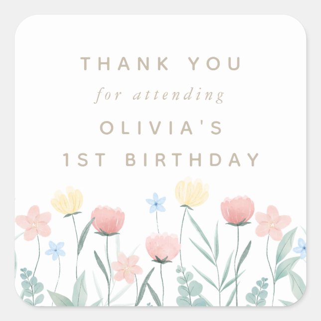Beautiful Wildflower Bouquet Birthday Square Sticker (Front)