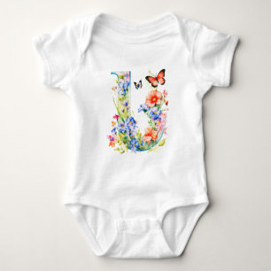 Beautiful Wildflower Butterfly Monogram Baby Bodysuit