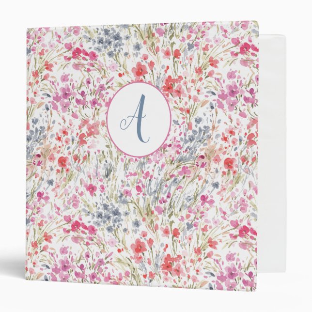 Beautiful Wildflower Watercolor Pattern Monogram Binder (Front/Inside)