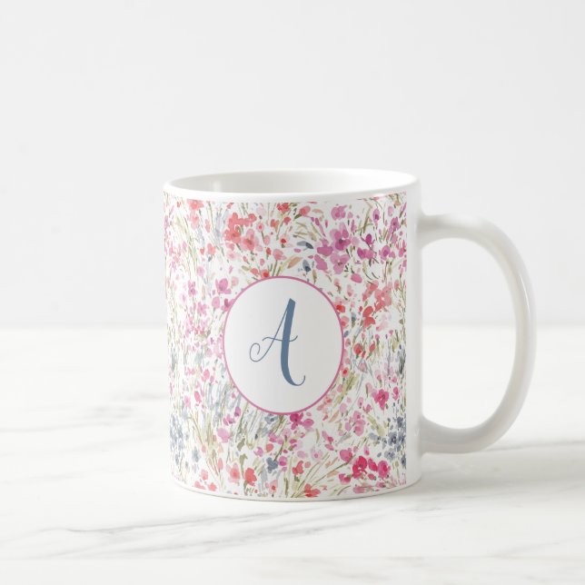Beautiful Wildflower Watercolor Pattern Monogram Coffee Mug (Right)