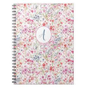 Beautiful Wildflower Watercolor Pattern Monogram Notebook