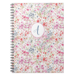 Beautiful Wildflower Watercolor Pattern Monogram Notebook