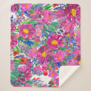Beautiful Wildflowers: Hand Drawn Artistry. Sherpa Blanket