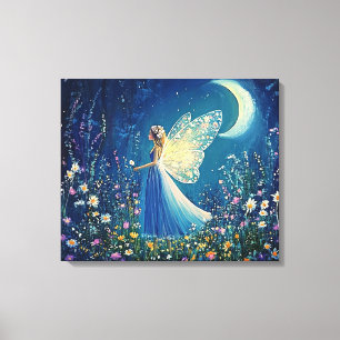 Beautiful wildflowers & Moonlight and fairy. Canvas Print
