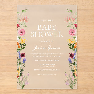 Beautiful Wildflowers Summer Spring Baby Shower Acrylic Invitations
