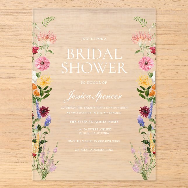 Beautiful Wildflowers Summer Spring Bridal Shower Acrylic Invitations (Front)