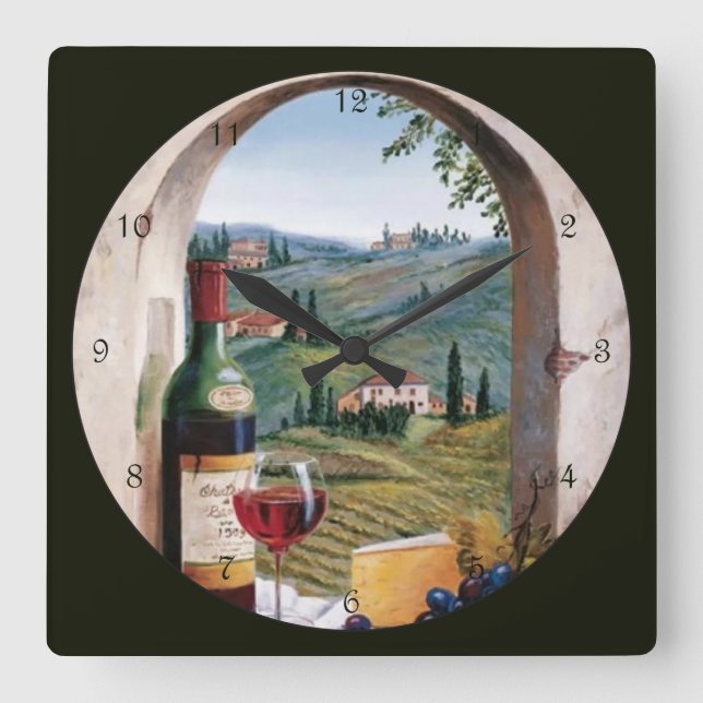 Beautiful Wine Country Square Wall Clock (Front)
