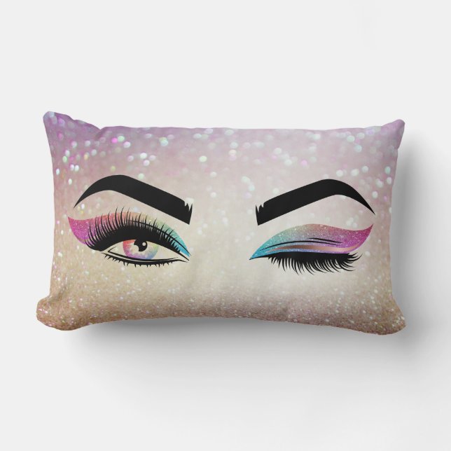 Beautiful Wink Eye Long Lashes Makeup Artist Lumbar Pillow (Front)
