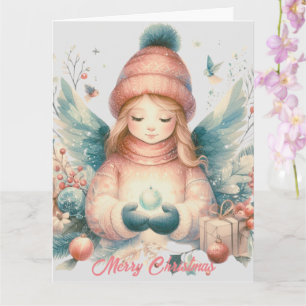 Beautiful winter angel amidst the northern nature card