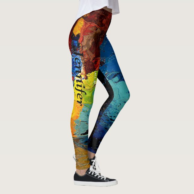 Beautiful Winter Colours of Blue Gold Brown Leggings (Right)