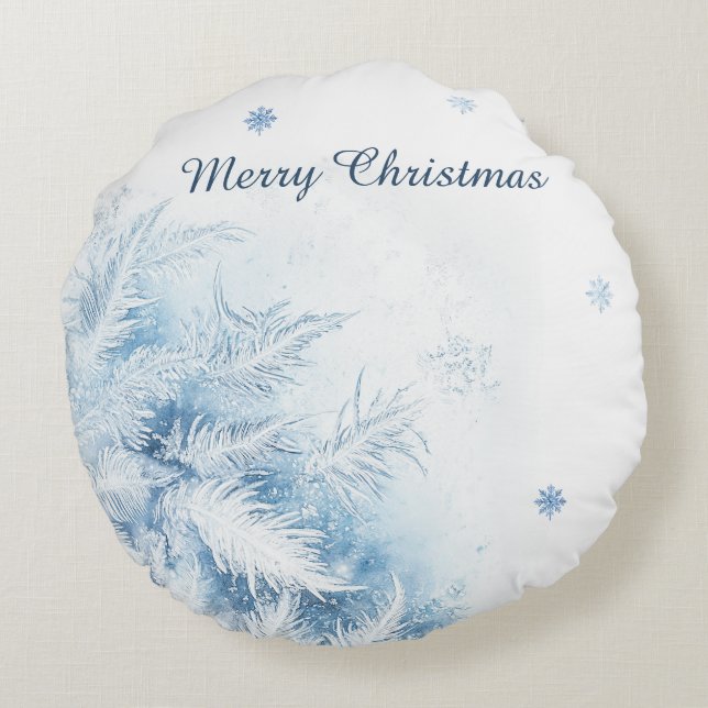 Beautiful Winter Frost Christmas Round Pillow (Back)