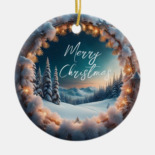 Beautiful Winter Landscape Christmas Ceramic Ornament (Front)