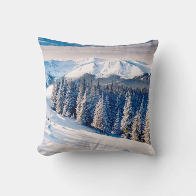 Beautiful winter landscape with snow covered trees throw pillow (Front)