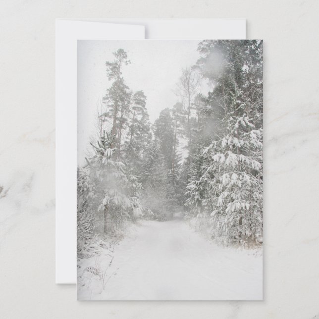 Beautiful winter landscape with snowy road holiday card (Front)