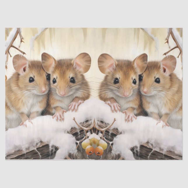 Beautiful Winter Mice Decoupage Tissue Paper (Front)