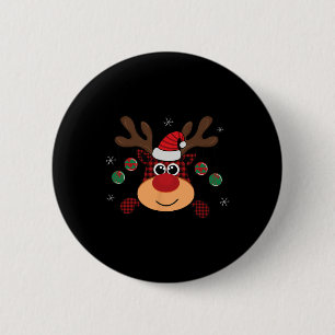 Beautiful Winter Red Buffalo Plaid Leaping Deer  2 Inch Round Button