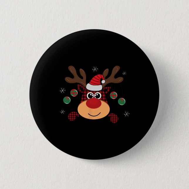 Beautiful Winter Red Buffalo Plaid Leaping Deer  2 Inch Round Button (Front)