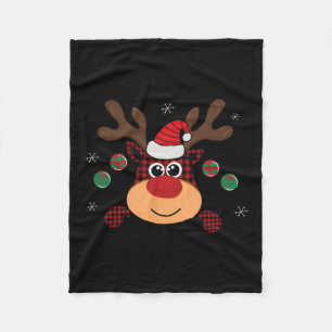 Beautiful Winter Red Buffalo Plaid Leaping Deer Fleece Blanket