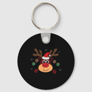 Beautiful Winter Red Buffalo Plaid Leaping Deer Keychain