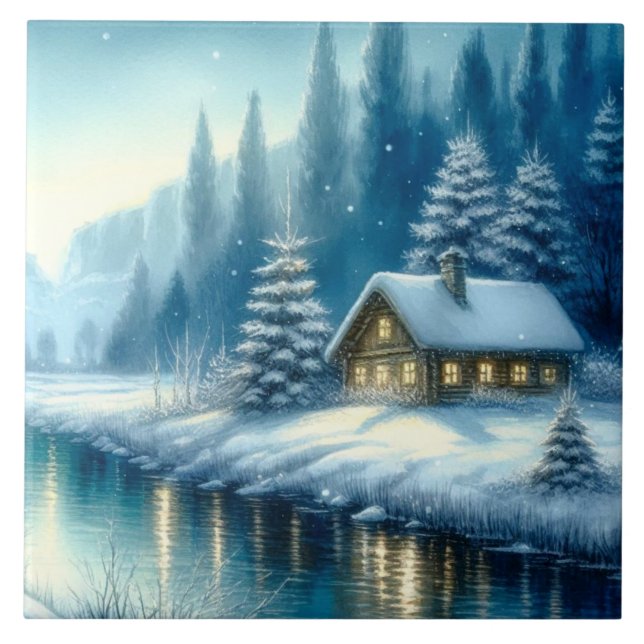 Beautiful Winter River Landscape Tile (Front)