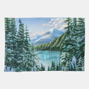 Beautiful Winter Sky Mountain Lake Kitchen Towel
