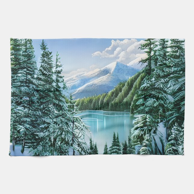 Beautiful Winter Sky Mountain Lake  Kitchen Towel (Horizontal)