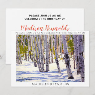 Beautiful Winter Snow Aspen Trees Birthday Invitation