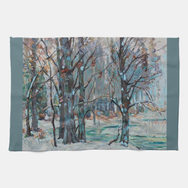 Beautiful Winter Snow Scene with Blues and Greys Kitchen Towel (Horizontal)