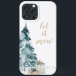 Beautiful Winter Snowy Christmas Tree iPhone 13 Pro Max Case<br><div class="desc">Beautiful Winter Snowy Christmas Tree iPhone 13 Pro Max Case or Cover.  Soft colours of faded blue and gold.</div>