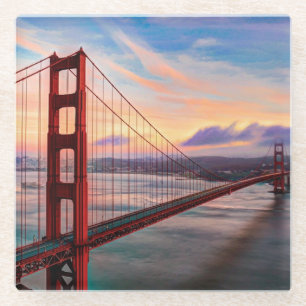 Beautiful winter sunset at Golden Gate Bridge Glass Coaster