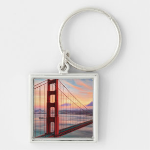 Beautiful winter sunset at Golden Gate Bridge Keychain