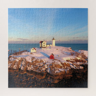 Beautiful Winter Sunset Nubble Lighthouse Jigsaw Puzzle