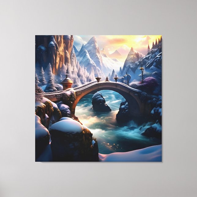 Beautiful Winter Waterfall Water under Bridge 2 Canvas Print (Front)