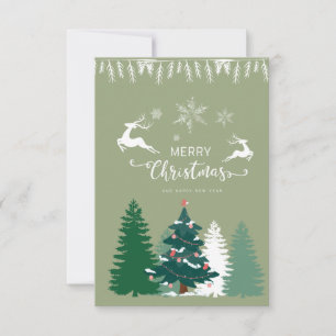 Beautiful winter weather green trees deers Xmas Card