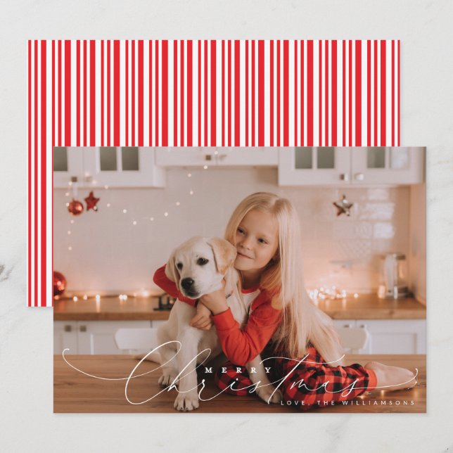 Beautiful, wispy Merry Christmas script photo  Holiday Card (Front/Back)