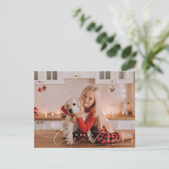 Beautiful, wispy Merry Christmas script photo  Postcard (Standing Front)