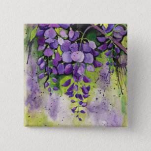 Beautiful Wisteria Flowers In Watercolor   2 Inch Square Button