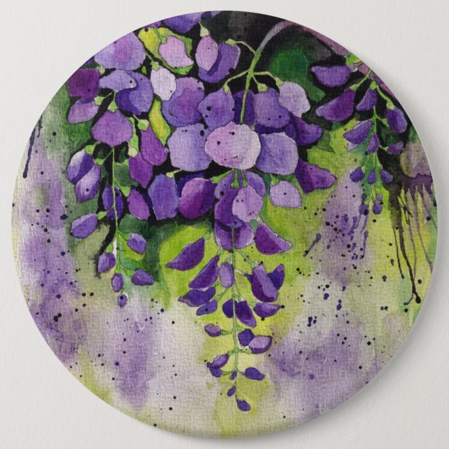 Beautiful Wisteria Flowers In Watercolor  6 Inch Round Button (Front)