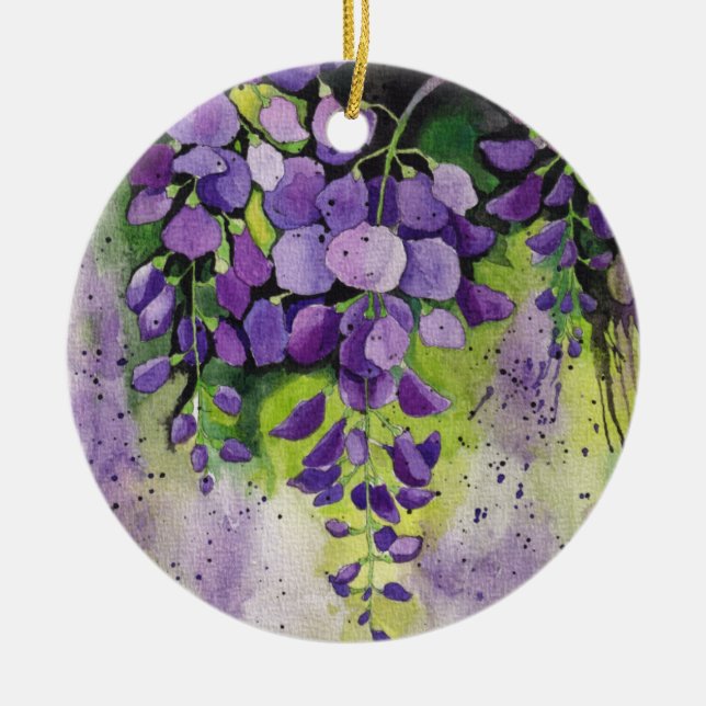 Beautiful Wisteria Flowers In Watercolor Ceramic Ornament (Front)